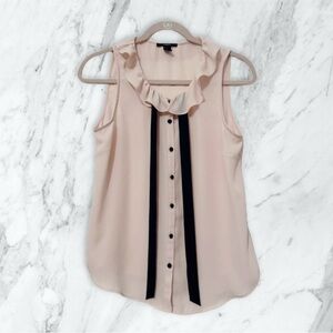 FOREVER 21 ⭐️ Peter Pan Pink Blouse Top Ruffle Collar Black Ribbon Bow Button Up